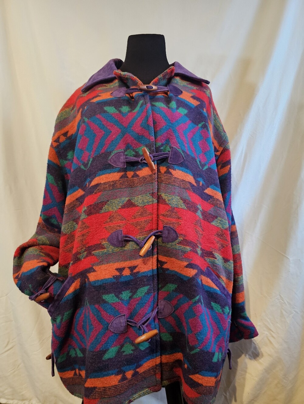 Vintage 90s Multicolor Geometric Toggle Coat - Women’s Jacket & Coat 26/28